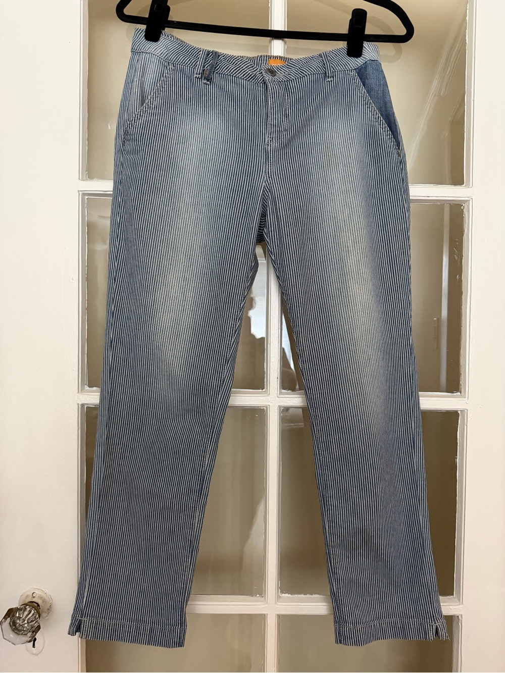 Pilcro Blue Pinstripe Straight-Leg Jeans